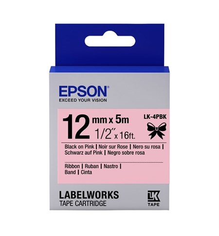 Epson LK-4PBK Black on Pink 12mm x 5m